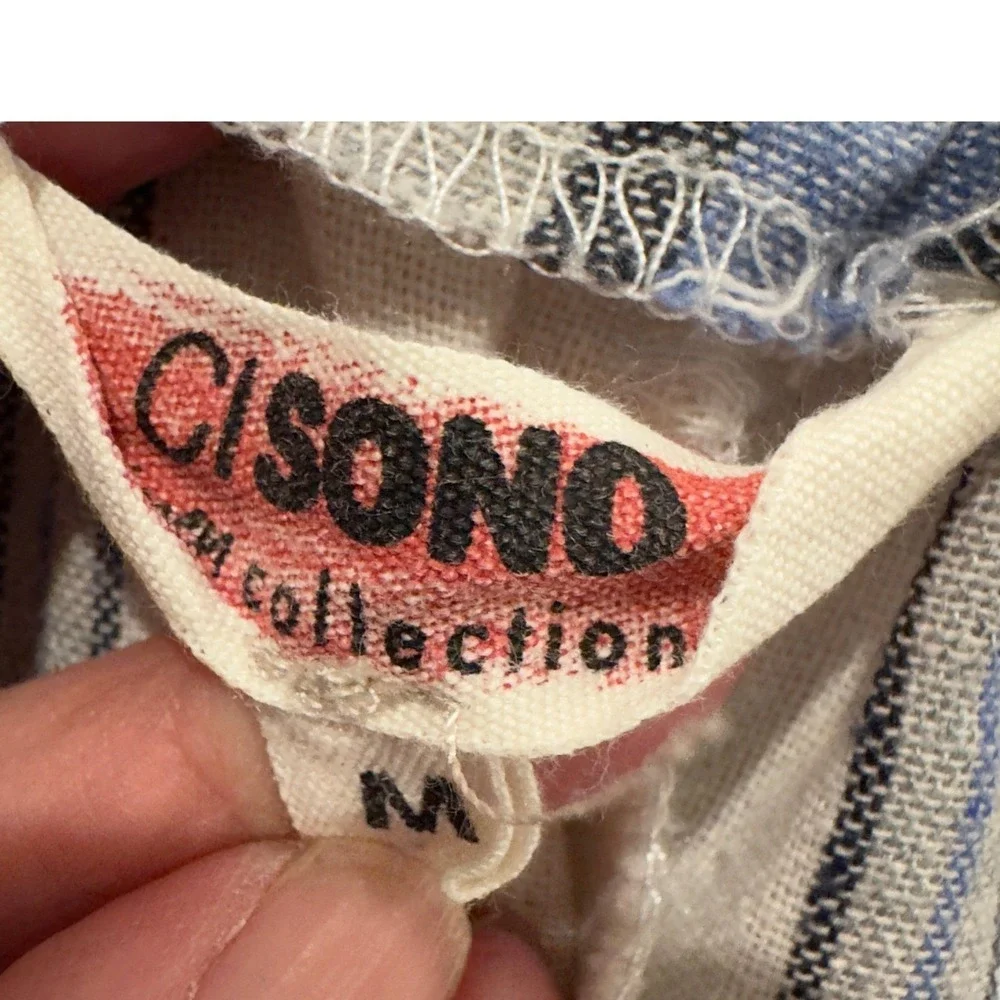 Ci Sono Linen Blend Wide Leg Pants Medium Blue Ivory Button Detail Coastal Style - Picture 10 of 10